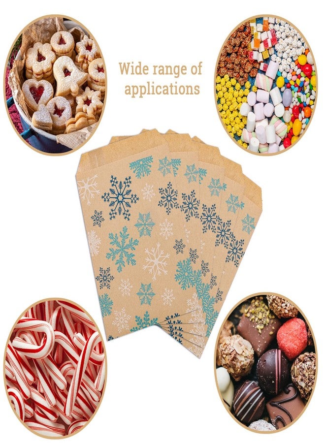 Whaline 100 Pack Winter Christmas Treat Bags Blue White Snowflakes Prints Goodies Snack Gift Bag Christmas Kraft Candy Buffet Paper Bags for Xmas Winter Holiday Party Favor Supplies, 5 x 7Inch - Image 3